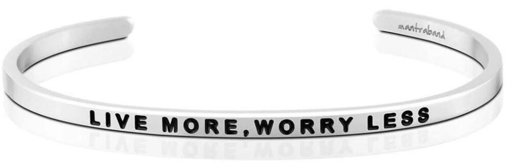 Mantraband "Live More Worry Less" Stainless Cuff Bangle Bracelet Jewelry